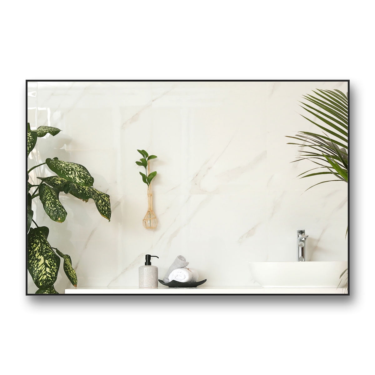36x24 inches Modern Black Bathroom Mirror with Aluminum Frame Vertical