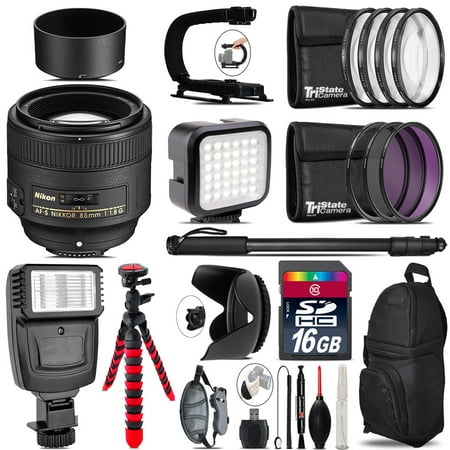 Nikon AF-S 85mm f/1.8G Lens - Video Kit + Flash - 16GB Accessory Bundle