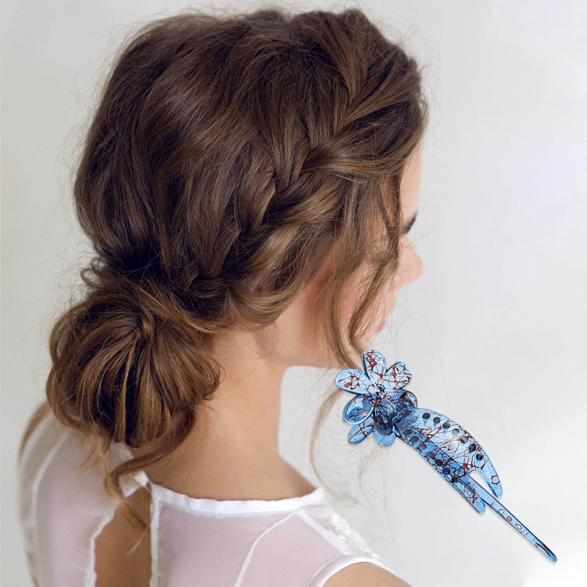 Unique Bargains Fashion Six-Petal Flower Hair Clips Brown Green Blue 4 Pcs