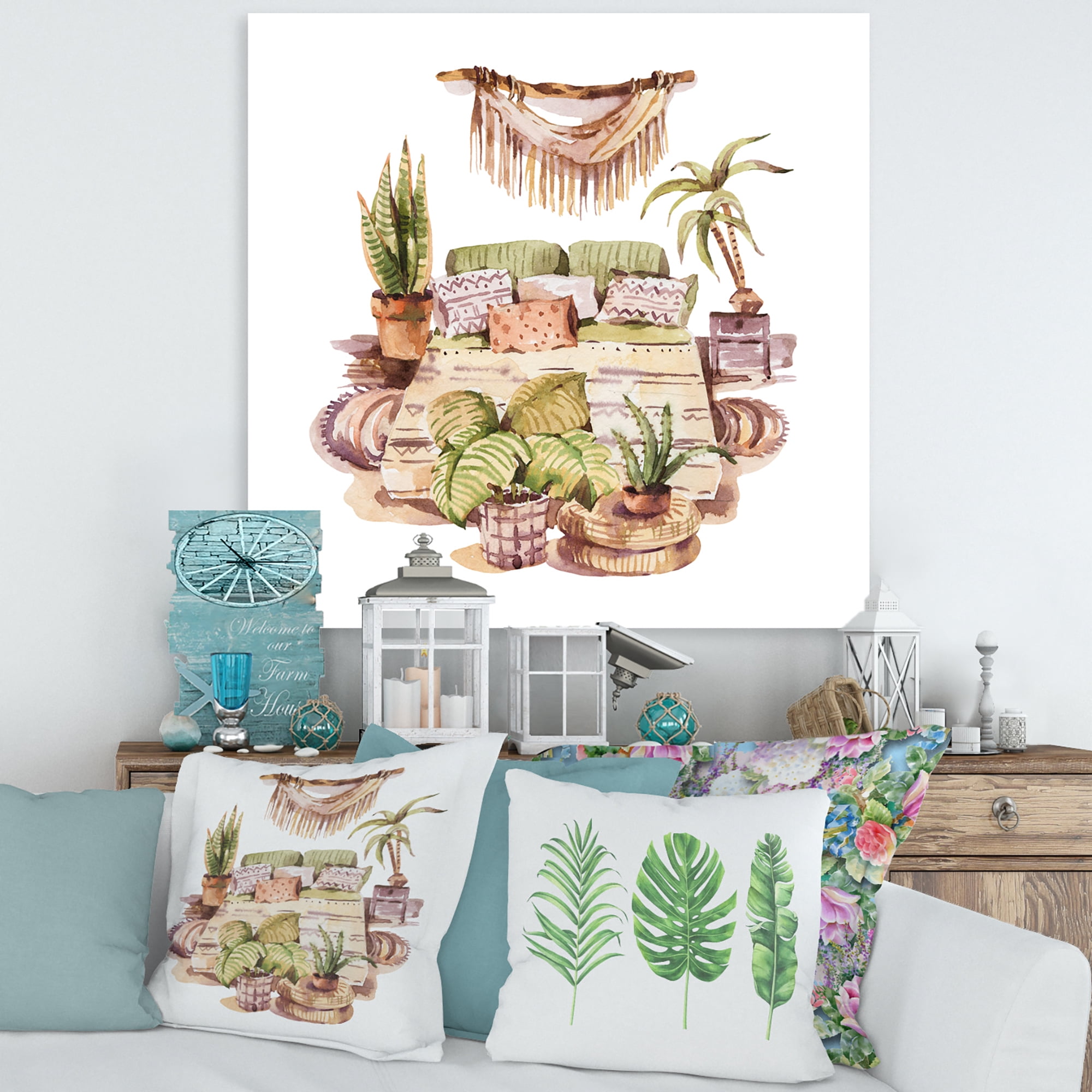Designart ' Indoor House Plants Urban Jungle in Flowerpots IV ' Traditional Canvas Wall Art Print