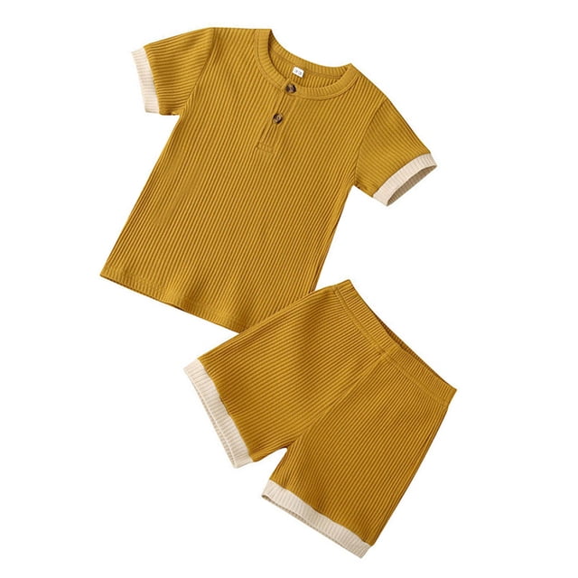 Qarigey Baby Kids Top Shorts Outfit Manga corta Botones a rayas Babysuit conjuntos de ropa uno 5-6J