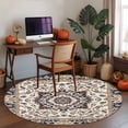 thumbnail image 4 of Vintage Floral Washable Round Area Rug 3.3 ft, Brown Navy Classical Bohemian Farmhouse , Soft Non Slip Rugs Stain Repellent Indoor Felt Carpet for Living Dining Room Bedroom Home Office, 4 of 9