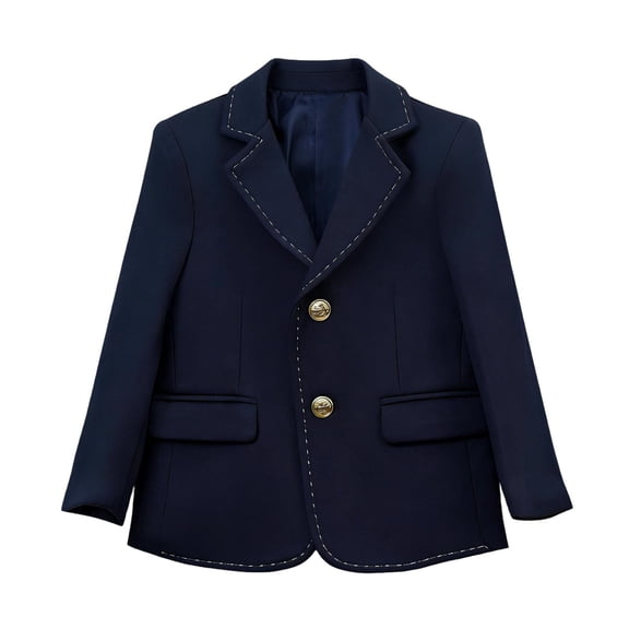 Girls Navy Blue Blazer Jacket for School Uniform & Special Occasion, 100% Cotton Kids to Kids Formal Single-Breasted Jacket with Gold Buttons, Ages 2-12 Years,Size 2-3 T