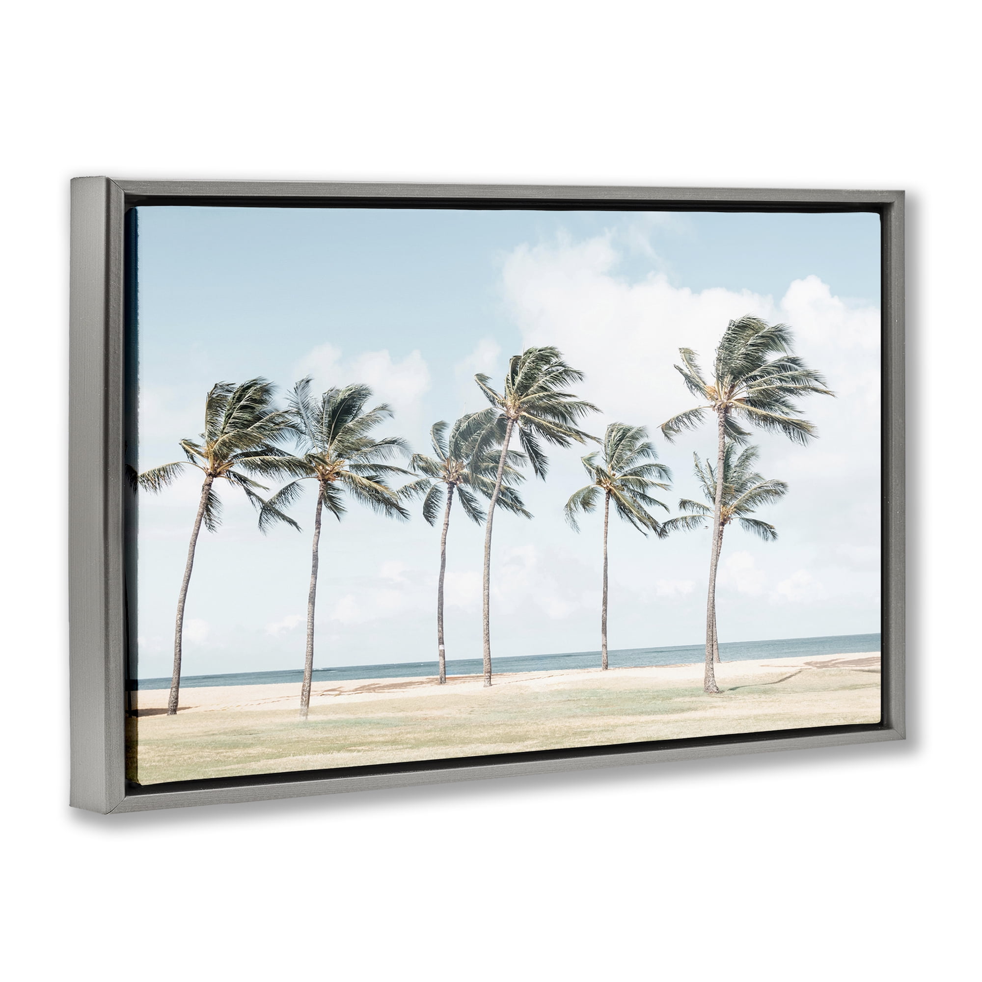 Stupell Industries Windswept Palm Trees Nautical & Beach Painting Gray Floater Framed Canvas Art Print Wall Art, 25 x 17