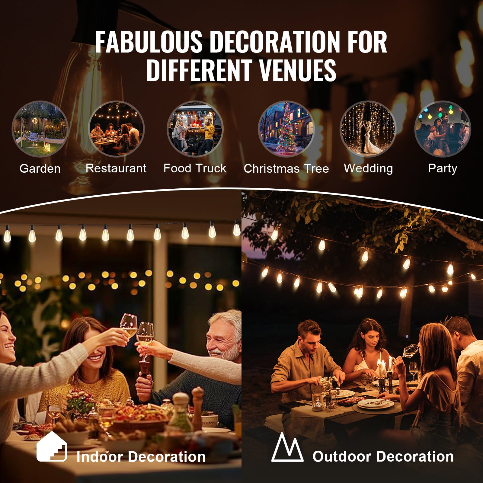 VEVOR LED Outdoor String Lights, 50FT, 2700K Dimmable Outside Patio Lights with 15 S14 Shatterproof Bulbs E12 Socket Base, Waterproof Hanging Lights for Porch Backyard Balcony Deck Party Decor