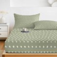 thumbnail image 6 of Full Size Fitted Sheet Set - Sage Green 3 Piece Bedding Sets 16" Deep Pocket Fitted Sheet with 2 Pillowcases, Abstract White Polka Dot Geometric Retro Art Brushed Microfiber Hotel Luxury Bed Sheets, 6 of 9