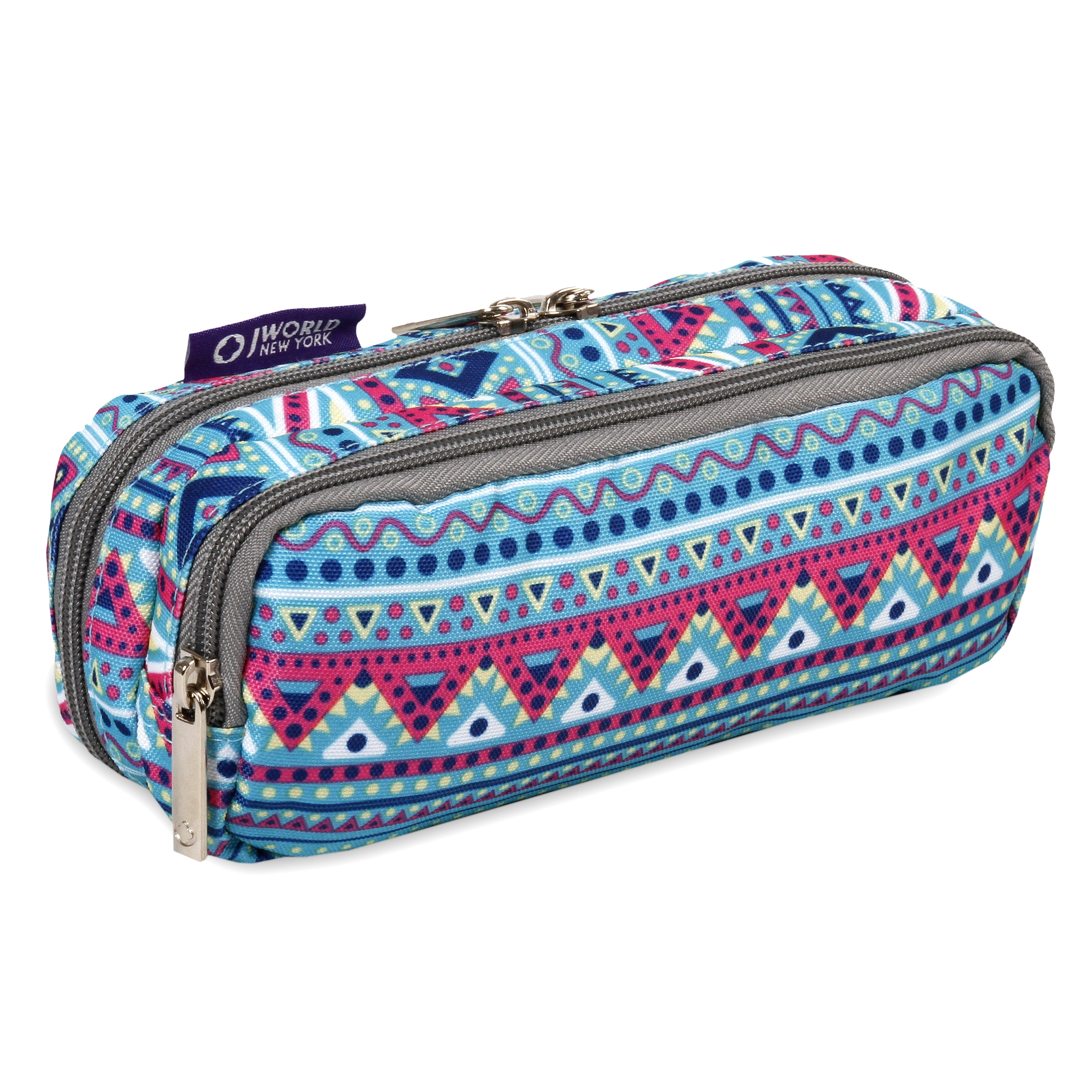 J World Girls Jojo Double Compartment Kids Pencil Case for School, Mint Tribal