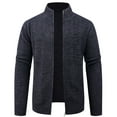 thumbnail image 2 of Mens Cardigan Sweater Full Zip Up Stand Collar Cardigans Long Sleeve Knitted Sweaters Dark Gray XL, 2 of 6