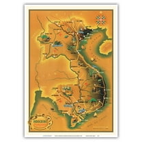 French Indochina (Indochine Française) - Cambodia Laos and Vietnam - Vintage Pictorial Map by Jean Pierre c.1930s - Master Art Print 10in x 14in