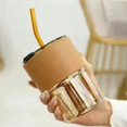 thumbnail image 6 of Double-Wall Glass Coffee Cup with Straw,Portable Office Beverage Mug, Gift Idea,Yellow,1PC, 6 of 7