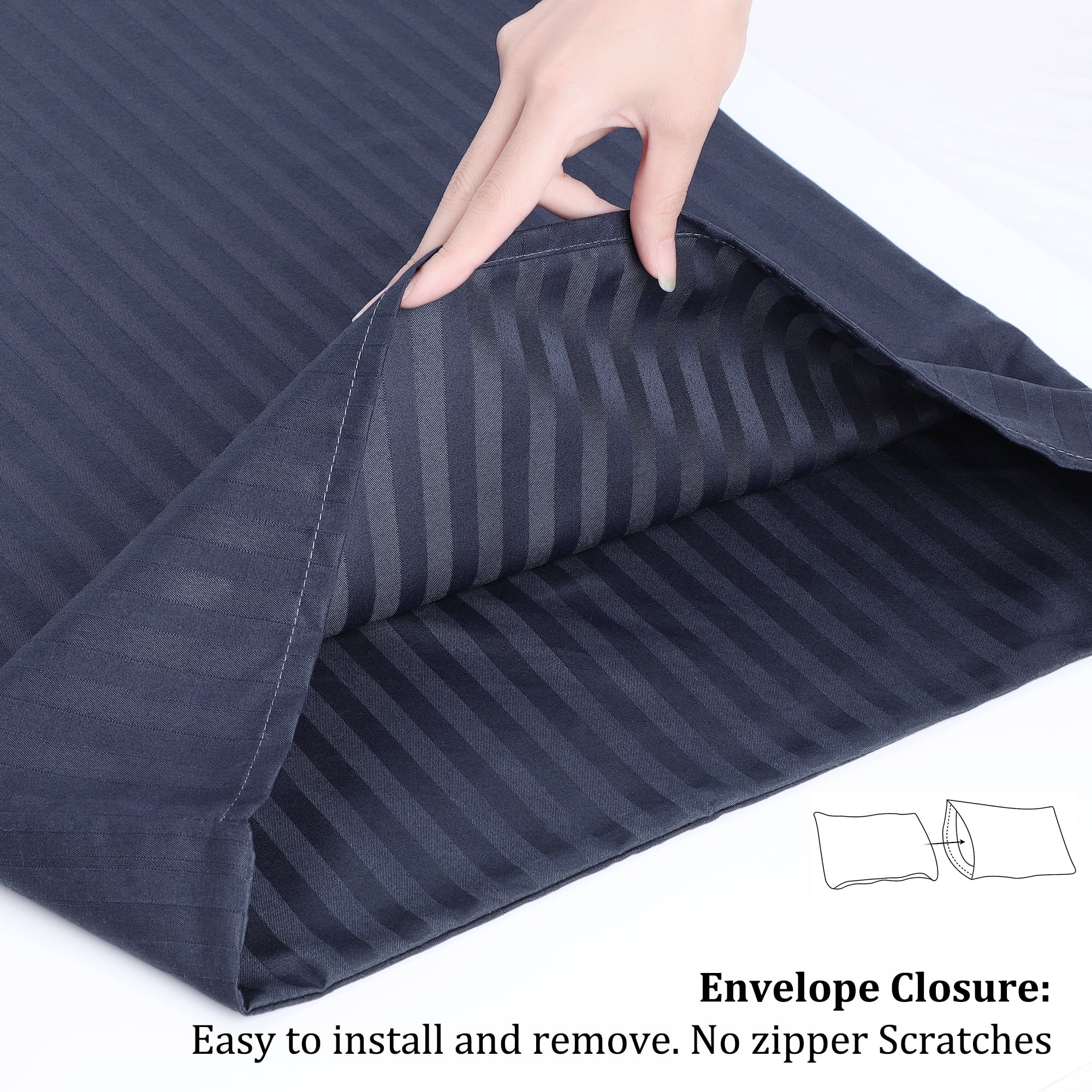 Unique Bargains Soft Durable Set of 2 Microfiber Striped Pillowcase Navy Blue Queen (20"x30")