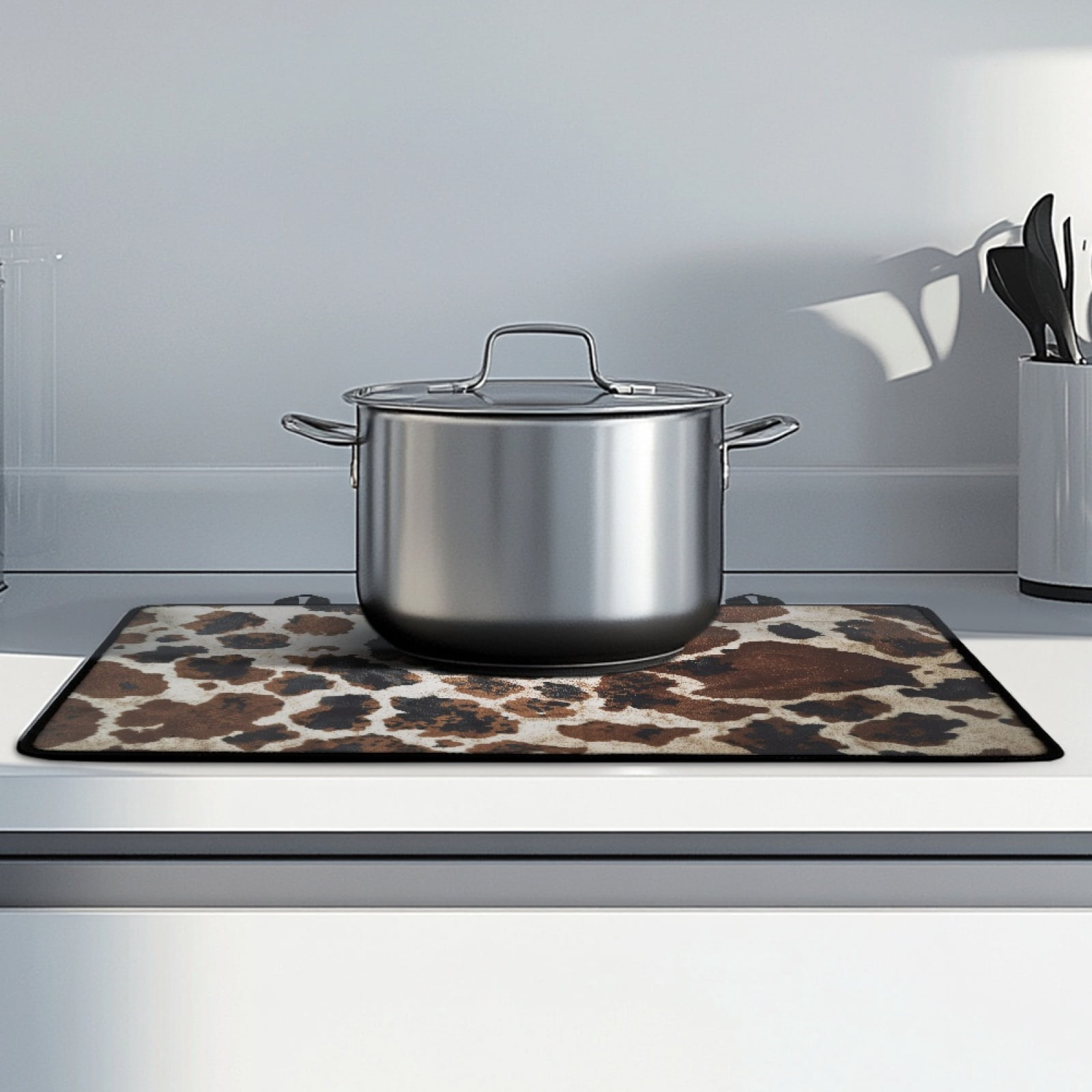Renewold Glass Top Stove Cover Electric Stove Mat Foldable Non-slip Cooktop Mat Multipurpose Washer Dryer Top Protector Range Cover for Kitchen Counter, Brown Black Cow Print