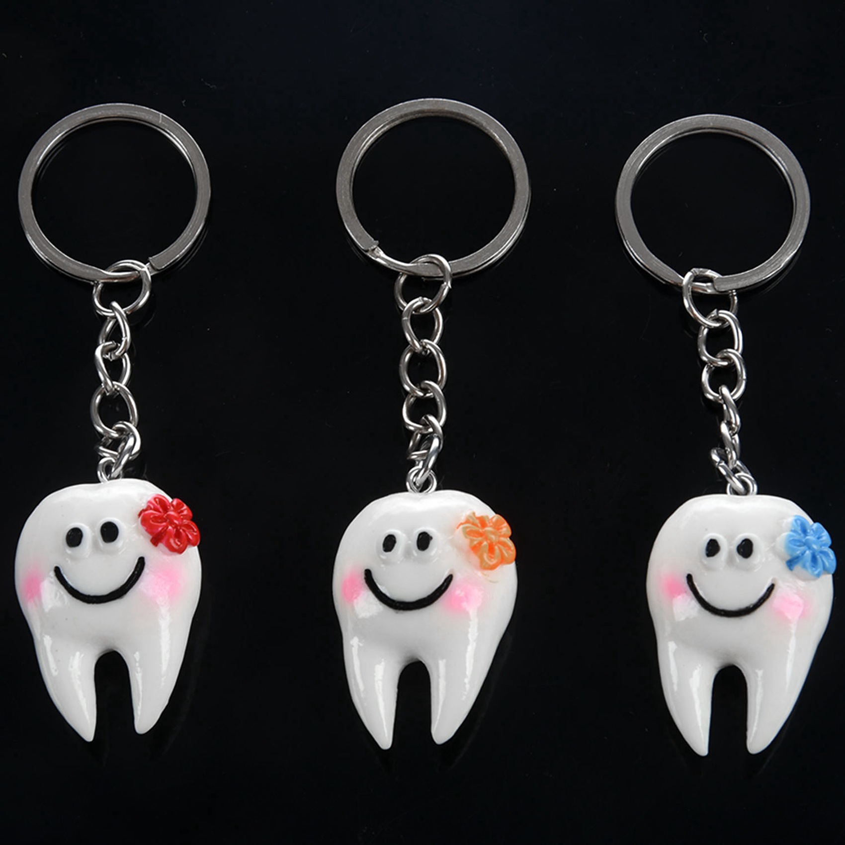 60 Pcs Keychain Key Ring Hang Tooth Shape Cute Dental Gift