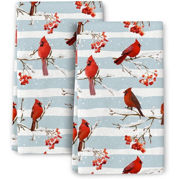 Cardinal Christmas Kitchen Towel Set, 16 x 24 inches, Soft and Absorbent, Holiday Decor