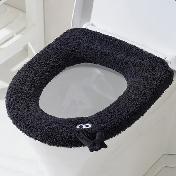 Accesorios de baño Cojín de asiento de inodoro para el hogar Uso Funda de asiento de inodoro de felpa Temporada de invierno Engrosamiento y cálido Cojín de asiento de inodoro lavable con asa Cojín de