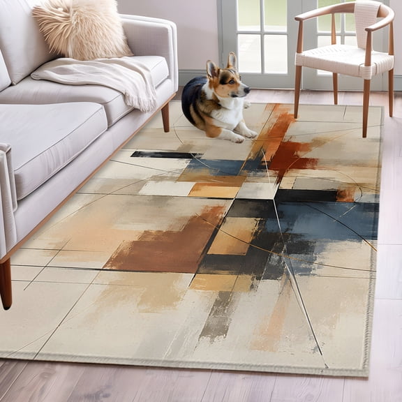 Colorful Geometric Area Rug 4'x6', Contemporary Abstract Striped Ombre Art Washable Non-Slip Rugs, Low Pile Large Carpet for Living Room Bedroom Dining Room Kitchen Office Indoor Mat