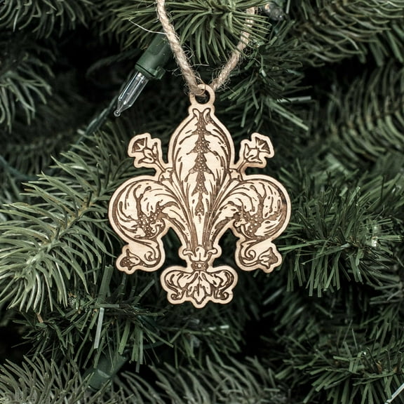 Ornament - Fleur de Lys - Raw Wood 3x3in
