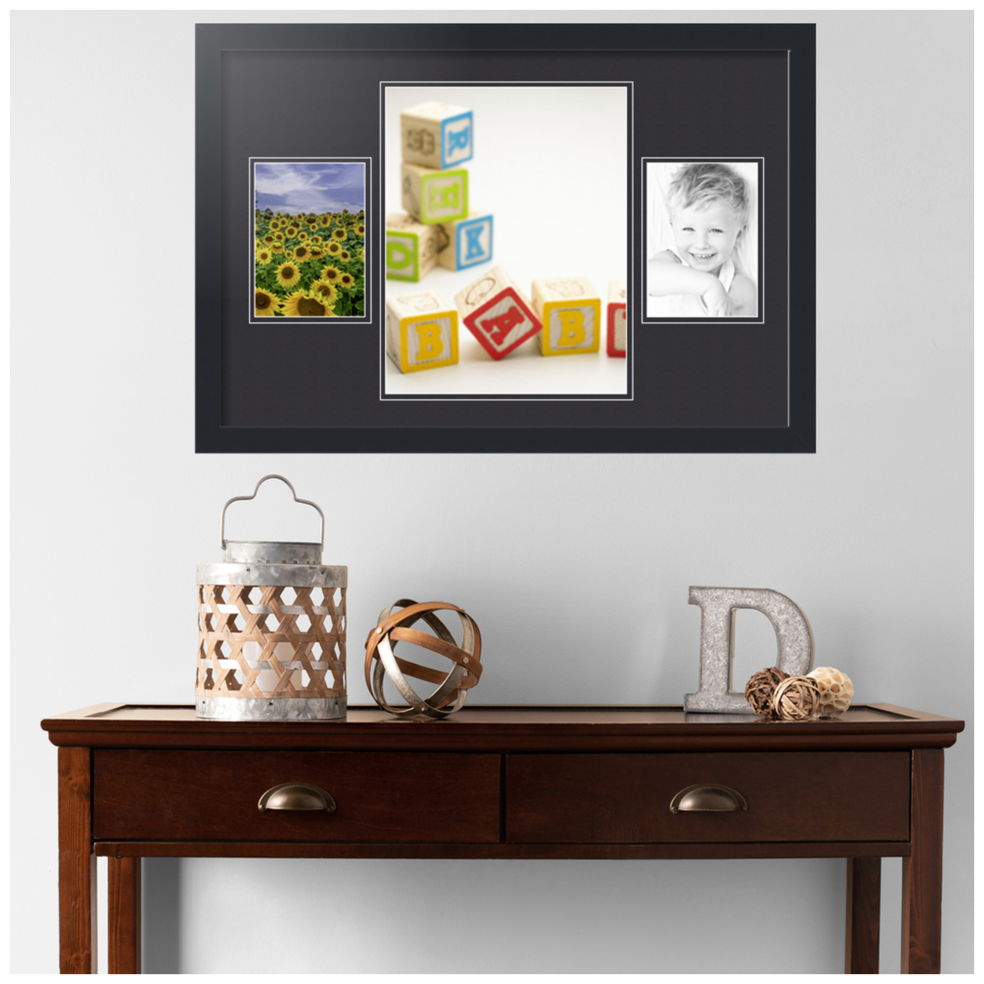 ArtToFrames Collage Photo Picture Frame with 1 - 11x14 and 2 - 5x7 Openings, Framed in Black with Black and Black Mats (CDM-3926-75)