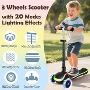 Wheelive 3-Wheel Light-Up Kids Scooter, 20 Different Light Patterns,Three Adjustable Heights,Lean to Steer, Balancing Scooter for Ages 3-8,Black