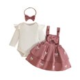 thumbnail image 3 of ibiyuan Baby Girl First Birthday Outfit 2 Piece Cute Baby Outfit, Long Sleeve Romper Bodysuit Bowknot Print Suspender Skirt Back To School, 3 of 5