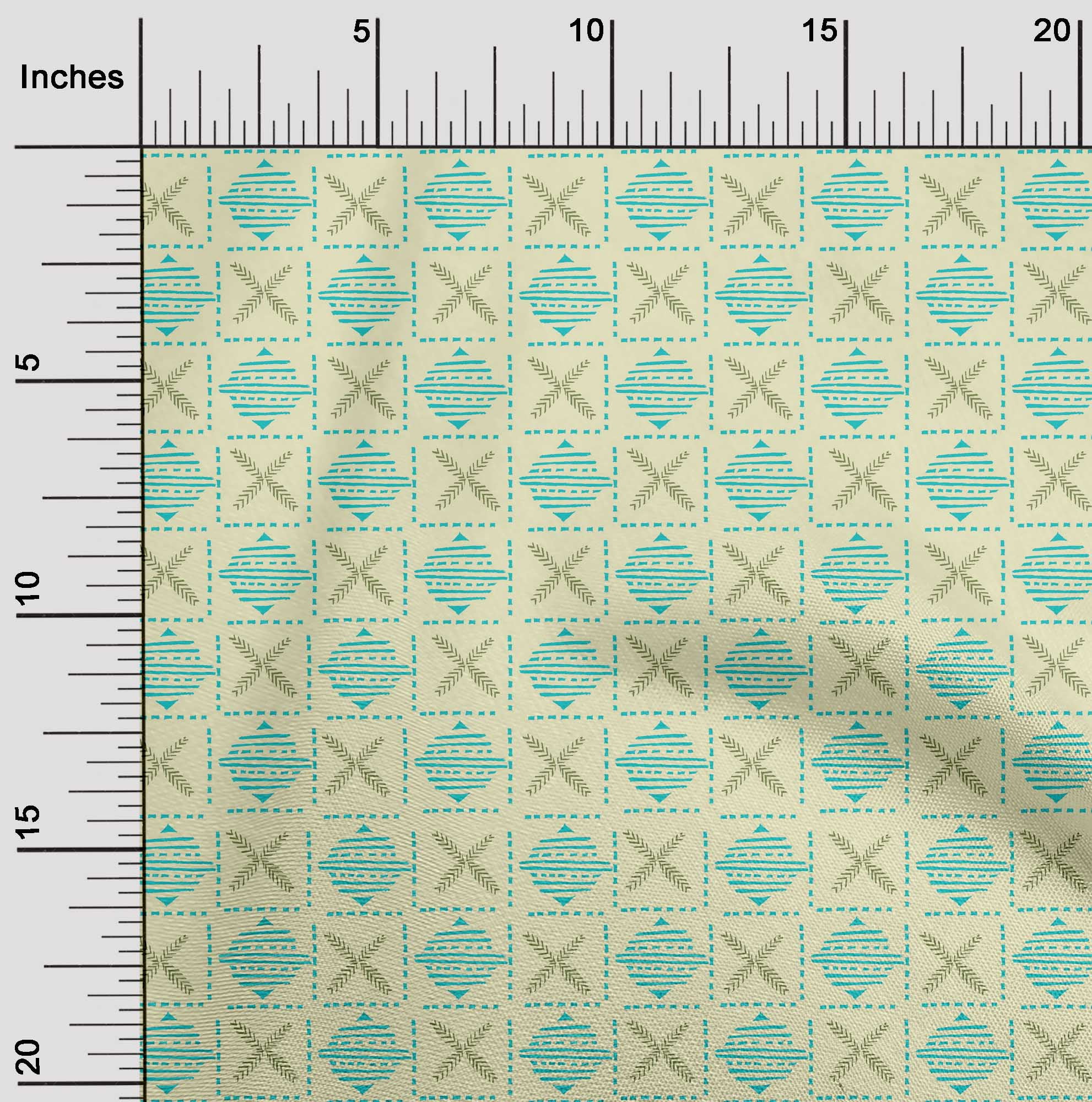 oneOone Organic Cotton Poplin Twill Fabric Leaves & Geometric Block ...