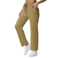 thumbnail image 4 of FUNUONY Yoga Flare Pants for Women High Waisted Yoga Casual Pants Workout Leggings Cargo with Pockets Bootcut Pants Women's Solid Color Button Pocket Wide Leg Yoga Pants Khaki S, 4 of 9