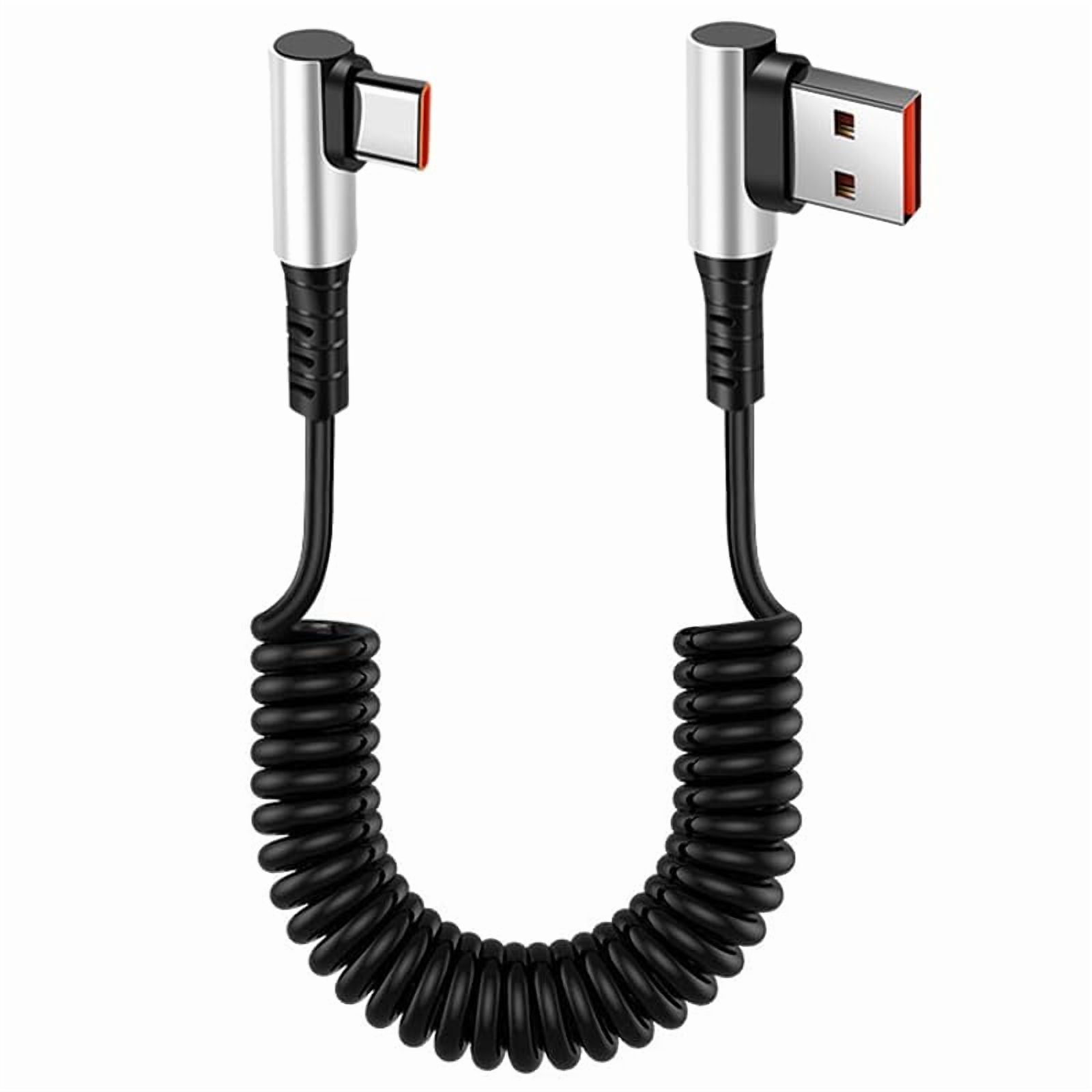 RGHJAR-Right Angle Coiled USB to Type C Cable, Upgrade USB Blind Plug, 90Degree USB C Retractable 6A Fast Charging Cord, Charge and Sync for Car, Phone 15/16,S23/S22/S21,Carplay-4.9Ft