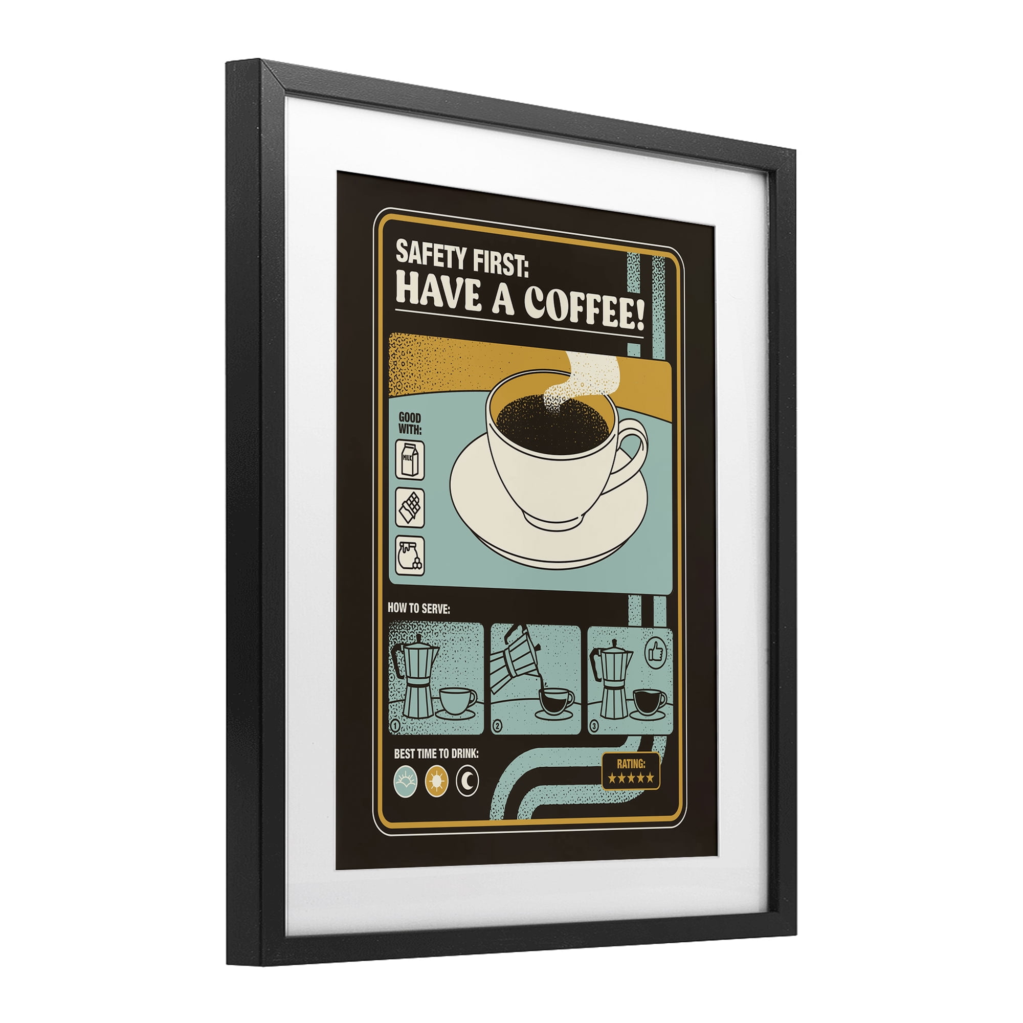 Stupell Industries Safety First Have A Coffee Black Framed Print Under Glass, design by Tobe Fonseca