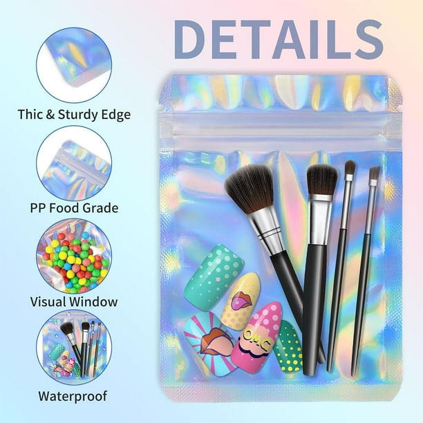 Bolsas Mylar Holográficas Iridiscentes Con Cierre Zip - 7.5 X 10 Cm, Paquete De 100, Sellables Térmicamente