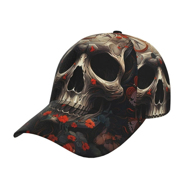 Fotbe Vintage Butterfly Flower Skull Gorro Clásico de Béisbol, Gorra Ajustable con Broche Snapback, Gorro de Exterior de Algodón Suave