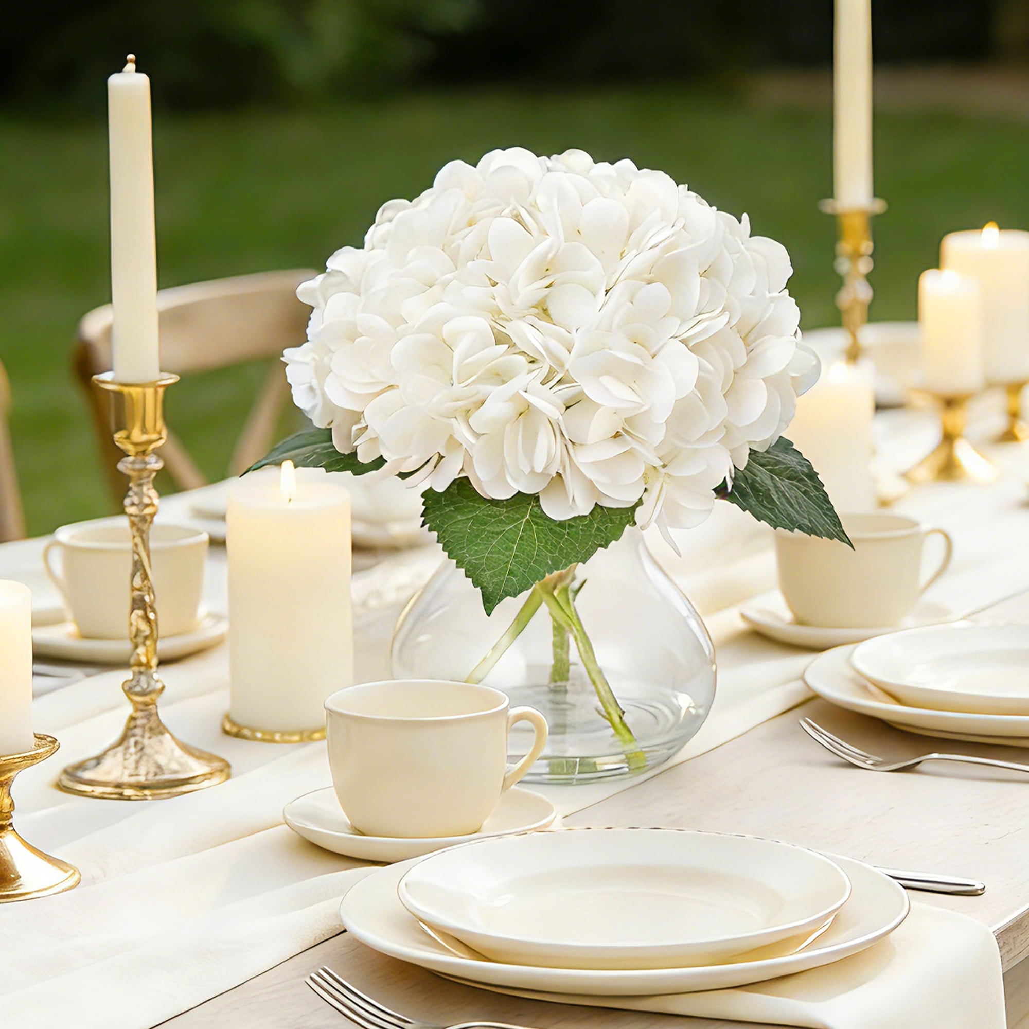Artificial Flowers Silk Hydrangeas in Vase - Fake Flower Arrangement with Faux Water for Home Wedding