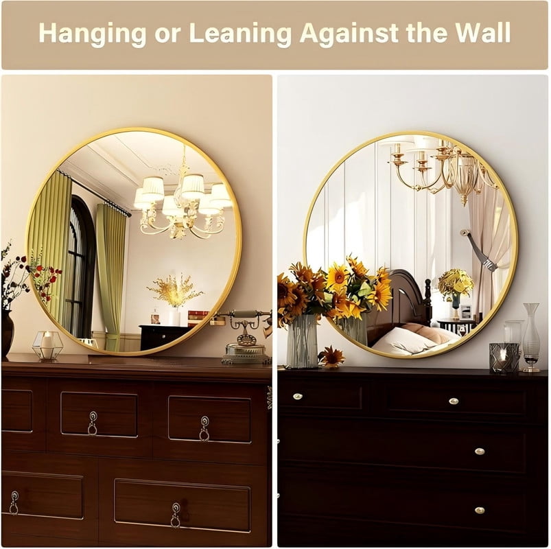 GRAHMCY 24" Round Bathroom Mirror Wall Mirror With Simple Metal Frame, Gold
