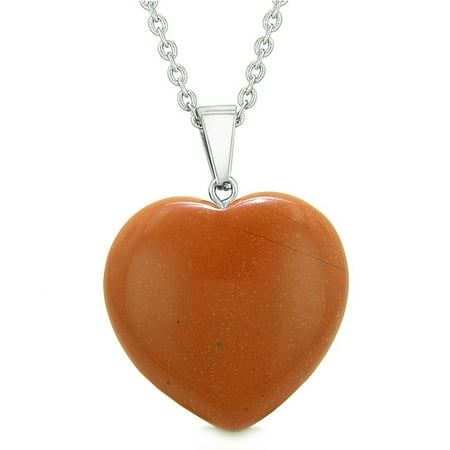 Red Jasper Heart Necklace - Lucky Puffy Heart Charm Crystal Red Jasper Good Luck and Will Powers Amulet Pendant 18 Inch Necklace