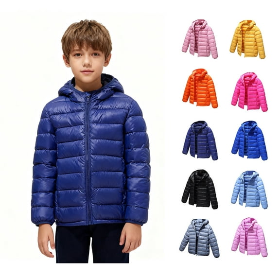 Youth Winter Jacket Boys Girls Puffer Coat Warm Lightweight Hooded Style Trendy Look For Teens Outerwear Dark Blue 11-12 Y
