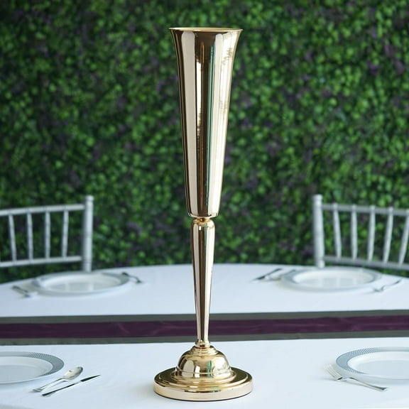 BalsaCircle 2 Pieces 29" Gold Metallic Trumpet Vases Candle Holders Dining Centerpieces