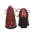 thumbnail image 4 of BLISSFUL STEP Pointy Toe Lace Up Block Heels Ankle Booties for Women Burgundy 9.5, 4 of 4