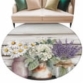 thumbnail image 2 of Spring Floral 6ft Round Rugs, Pastoral Bottle Daisy Lavender Gray Wooden Washable Non-Slip Area Rugs for Living Room Bedroom Kitchen, Soft Low Pile Dining Room Kicthen Circle Carpet, Indoor Floor Rug, 2 of 9