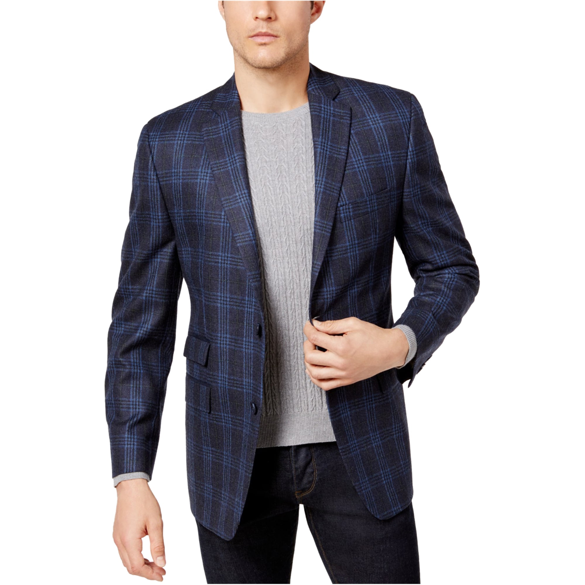 Michael Kors Mens Classic-Fit Two Button Blazer Jacket, Blue, 40 Long -  