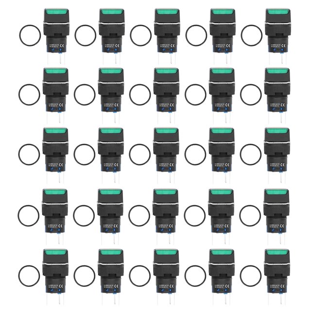 25 uds interruptor de botón pequeño interruptores de empuje cuadrados de bloqueo automático con luz 16mm 24V 5A verde