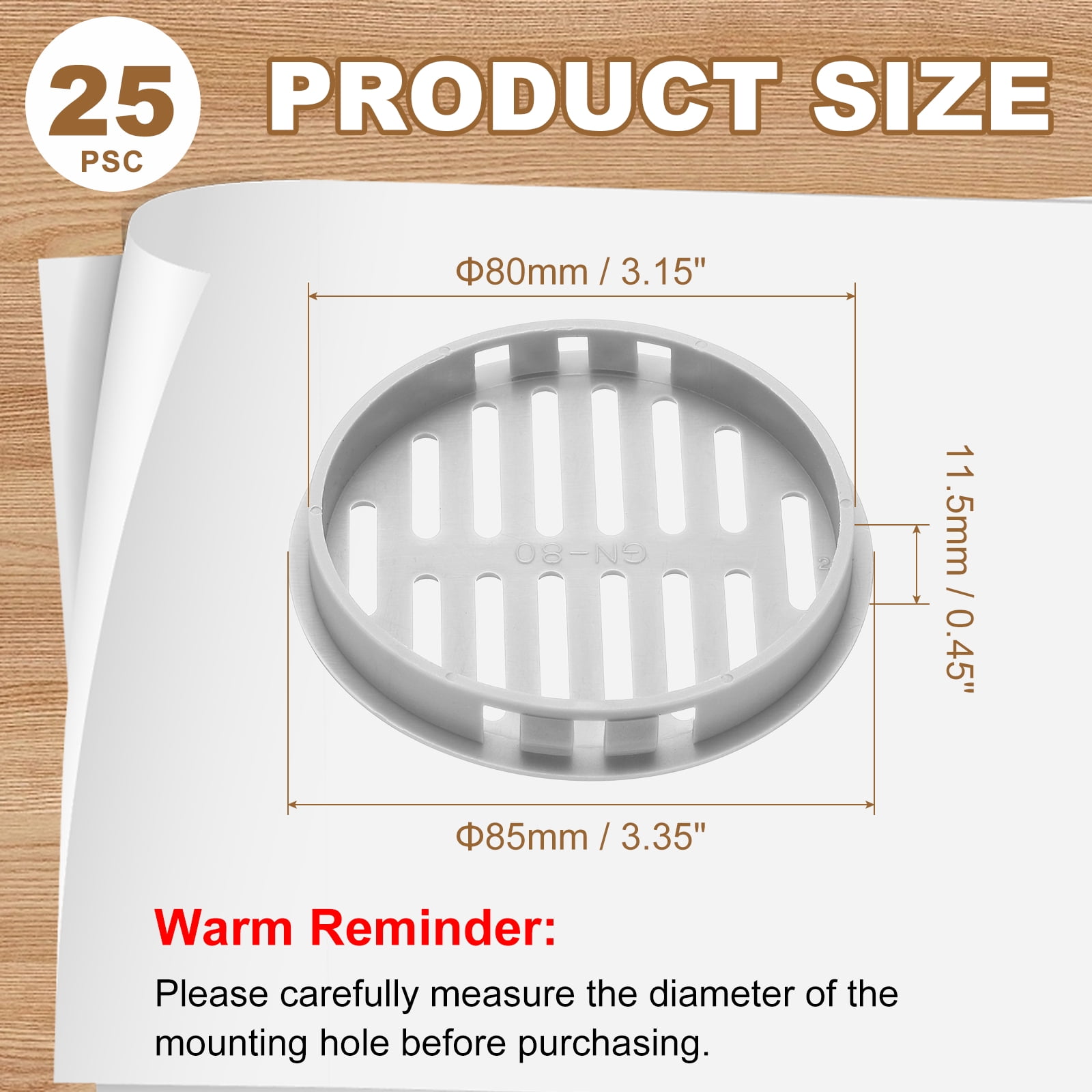 Uxcell 25pcs Round Cabinet Vent 3.15" (80mm Openings) Plastic Circular Soffit Exhaust Vent Soffit Louver Vent Mesh Hole for Bathroom Home Office Kitchen Cabinet Wardrobe, Gray