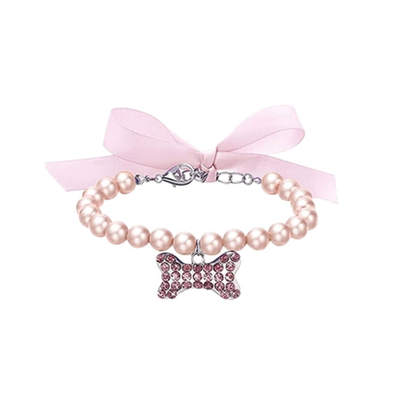 Elegant Adjustable Pet Collar with Pearl and Bone Charm for Small Dogs Cats