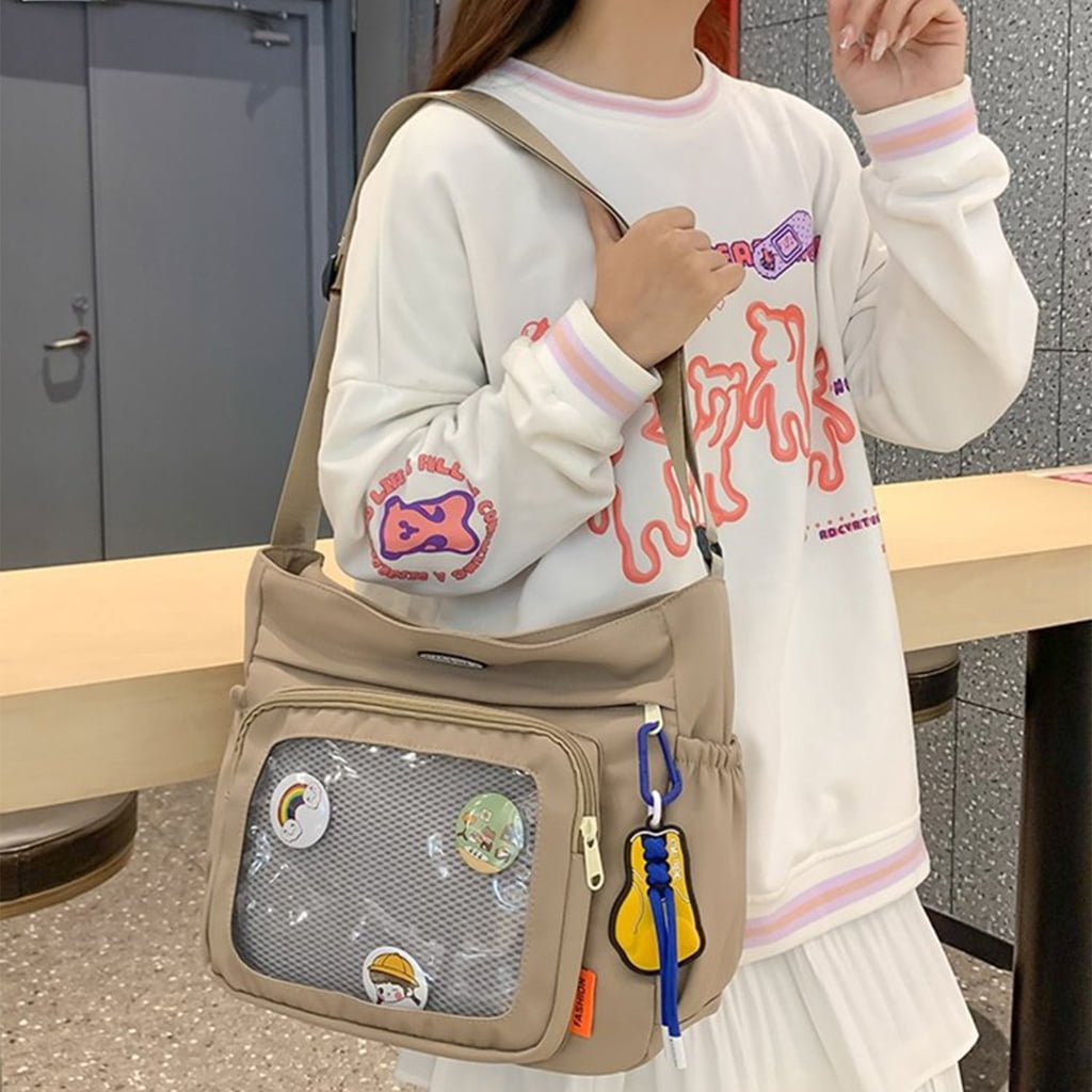 Osdhezcn Eye Catching Women's Ita Bag Japanese Style Cute Pin Display Bag Large Capacity Handbag Crossbody Purse