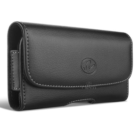 Blackberry Leather Horizontal Pouch BlackBerry KEYone Premium High Quality Black Horizontal Leather Case Pouch Holster with Belt Clip and Belt Loops ()