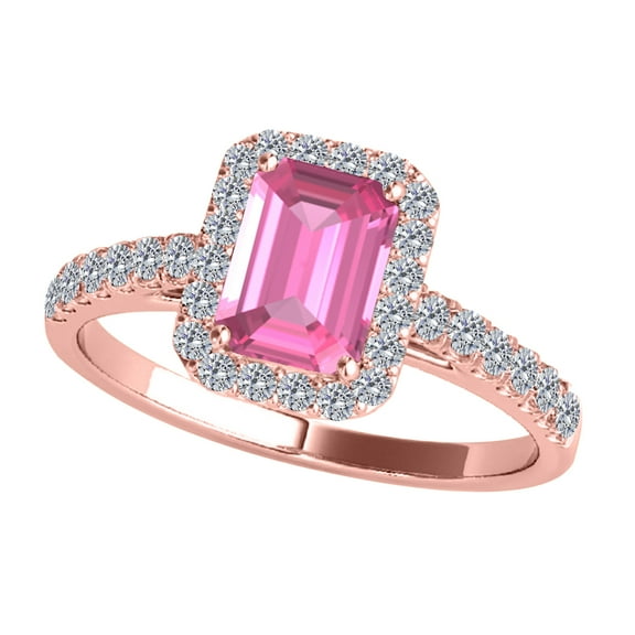 Mauli Jewels Rings for Women 2.50 Carat Diamond And Emerald Shaped Pink 4-prong 10K Rose Gold