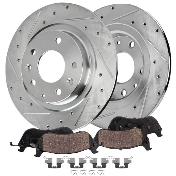 Detroit Axle - Rear Brake Kit for 2016 2017 2018 Mazda CX-3, 11.06" inch Drilled and Slotted Disc Brake Rotors Ceramic Brakes Pads with Hardware Replacement