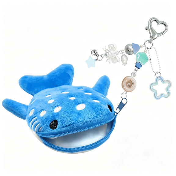 DESIGNICE Whale Shark Coin Purse Keychain,Cute Plush Change Purse with Zipper Keychain,Kawaii Handmade Coin Pouches for Women