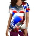 thumbnail image 2 of Birdeem Womens Fashion Short Sleeve V-Neck Tops Working Uniform Independence Day Printing with Pocket Blouse Tops, 2 of 5