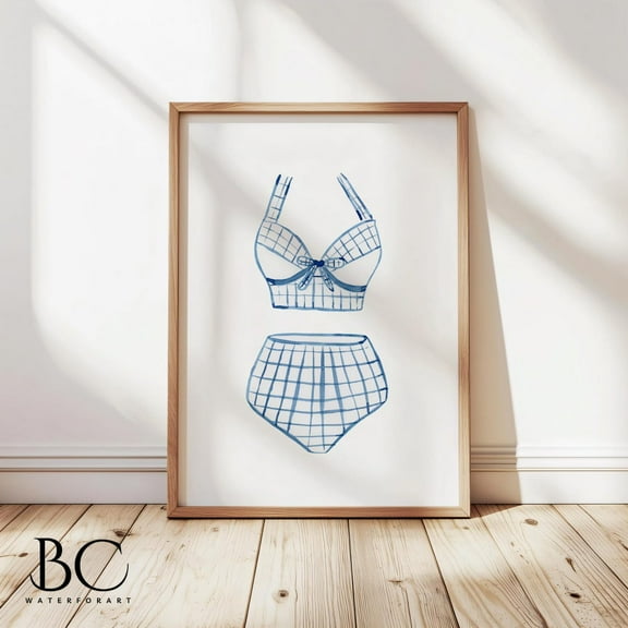 Watercolor Vintage Swimsuit Art Print, Bathing Suit Art Print, Beach House Decor, Lake House Wall Art, Nautical Art, Blue Wall Decor Wall Art, Modern Wall Decor, 8x12 UNFRAMED
