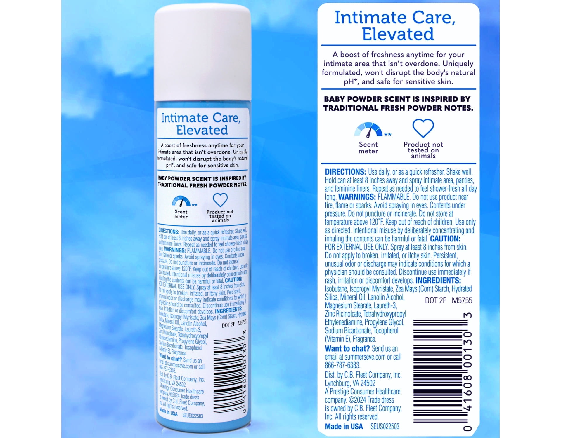 Summer's Eve Baby Powder Daily Gentle Feminine Spray, 2 oz - 6 Pack