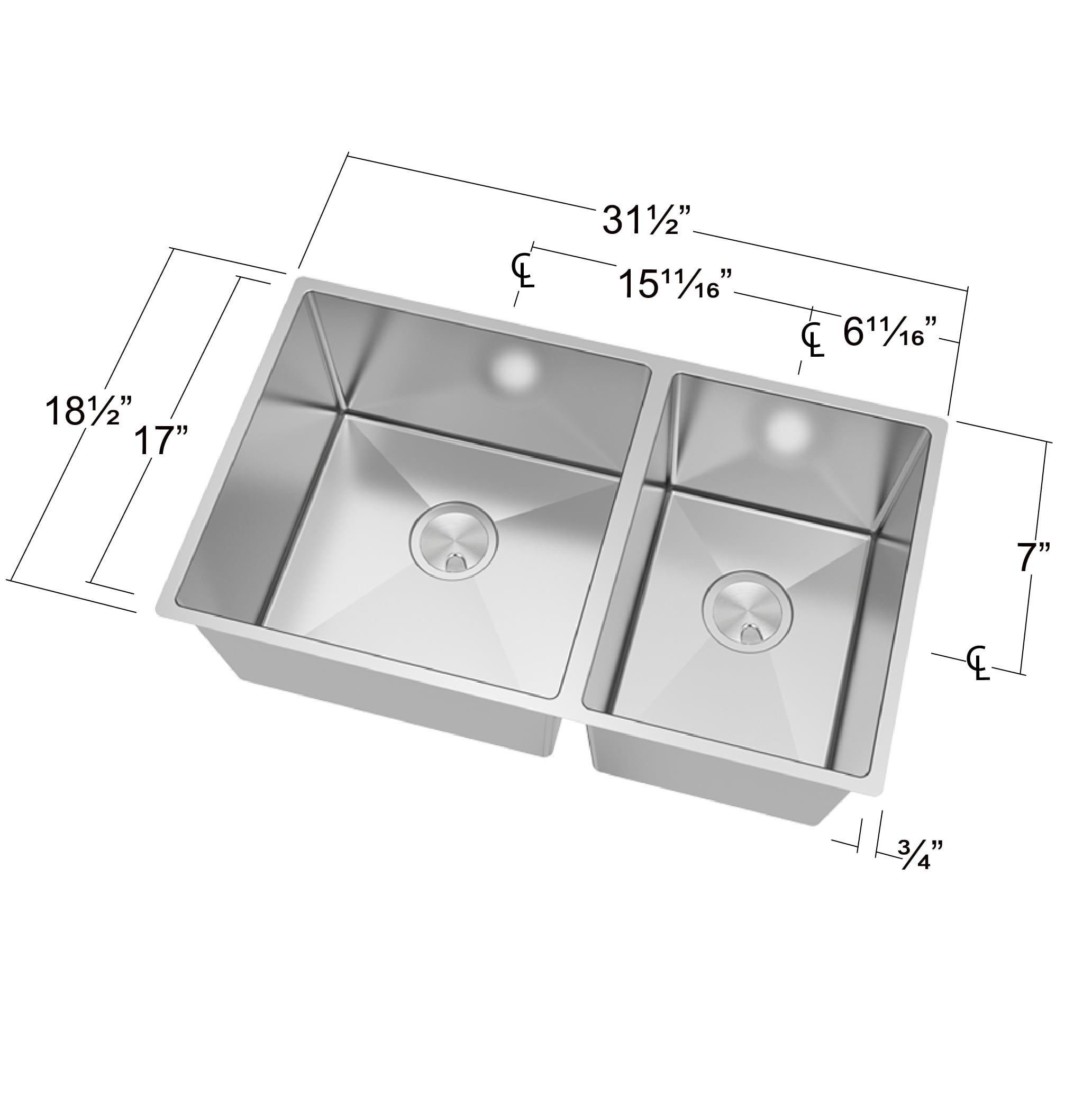 Transolid DUDOT321910-16 Diamond Titan 16 Gauge Stainless Steel 32-in Undermount Kitchen Sink with Taper in Stainless Steel